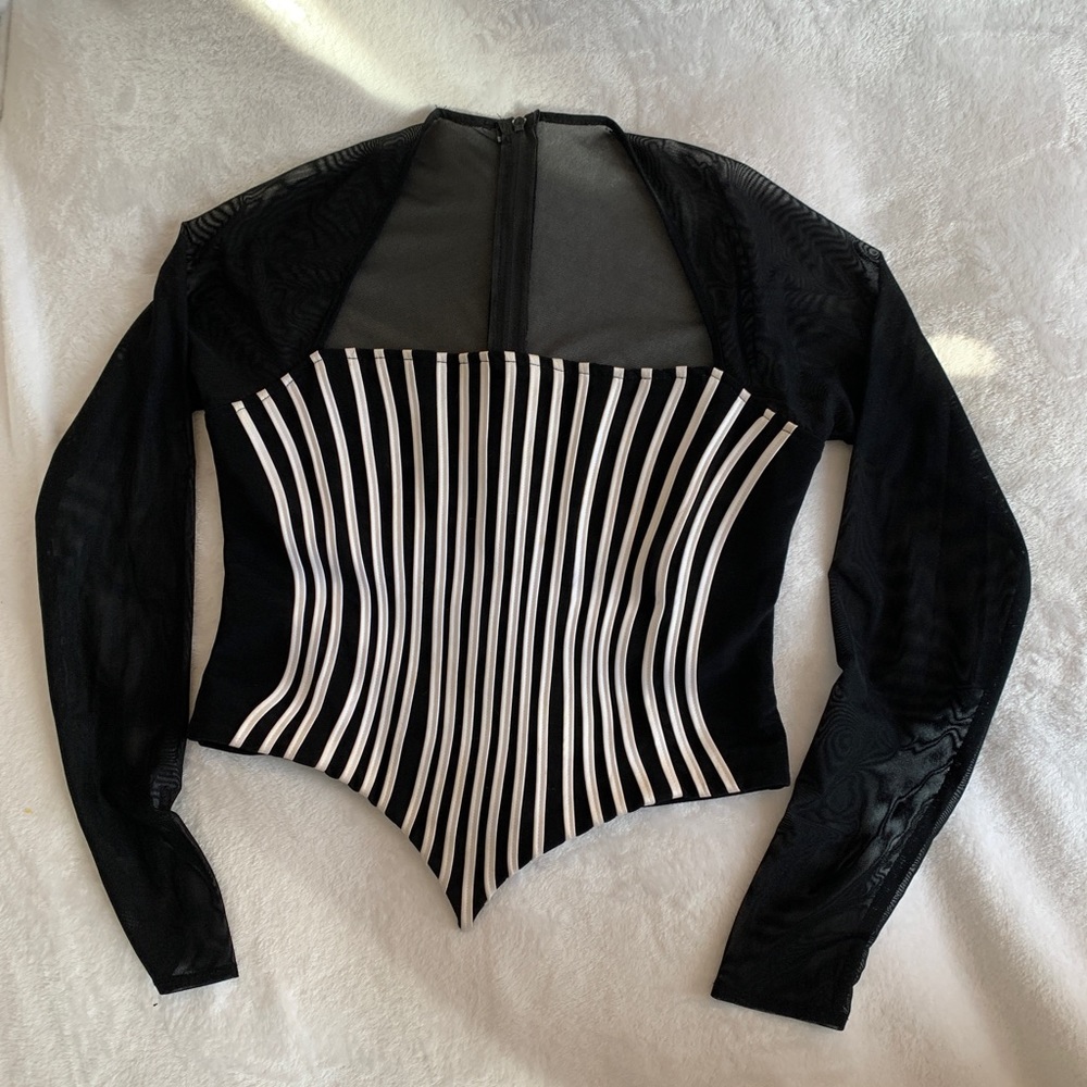 Designer Joseph Ribkoff long sleeve mesh corset top